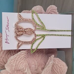 Betsey Johnson Elegant Pink and Green Tulip Earrings